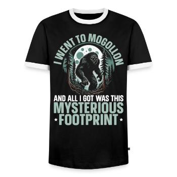 Mogollon Monster Mythical Cryptozoology Cryptid - Men's Ringer Shirt - black/white - Front - AI Model Female 172 light (172cm) & AI Model Male 178 light (178cm)