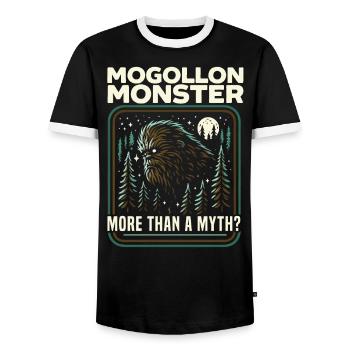 Mogollon Monster Mythical Cryptozoology Cryptid - Men's Ringer Shirt - black/white - Front - AI Model Female 172 light (172cm) & AI Model Male 178 light (178cm)