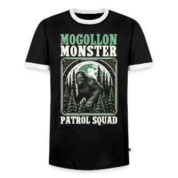 Mogollon Monster Mythical Cryptozoology Cryptid - Men's Ringer Shirt - black/white - Front - AI Model Female 172 light (172cm) & AI Model Male 178 light (178cm)