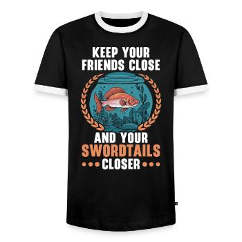 Swordtail Fish Freshwater Aquarium Fish Aquarist - Men's Ringer Shirt - black/white - Front - AI Model Female 172 light (172cm) & AI Model Male 178 light (178cm)
