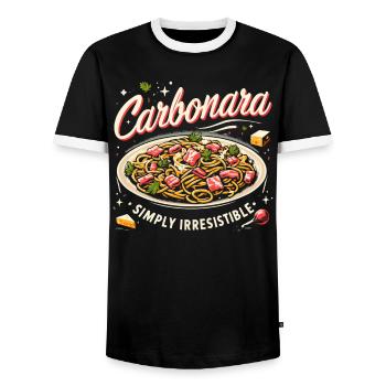 Nouilles carbonara Pâtes Nouilles Cuisine italienne - T-shirt contrasté Homme - noir/blanc - Devant - AI Model Female 172 light (172cm) & AI Model Male 178 light (178cm)