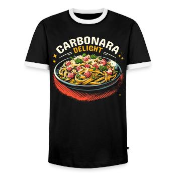 Nouilles carbonara Pâtes Nouilles Cuisine italienne - T-shirt contrasté Homme - noir/blanc - Devant - AI Model Female 172 light (172cm) & AI Model Male 178 light (178cm)