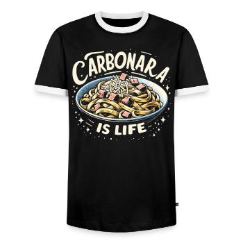 Carbonara Noodles Pasta Noodles Italian Food - Men's Ringer Shirt - black/white - Front - AI Model Female 172 light (172cm) & AI Model Male 178 light (178cm)