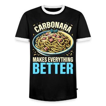 Nouilles carbonara Pâtes Nouilles Cuisine italienne - T-shirt contrasté Homme - noir/blanc - Devant - AI Model Female 172 light (172cm) & AI Model Male 178 light (178cm)