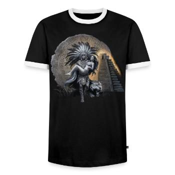 Aztec Warrior Indigenous Mexican Aztec Jaguar - Men's Ringer Shirt - black/white - Front - AI Model Female 172 light (172cm) & AI Model Male 178 light (178cm)