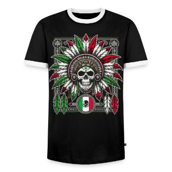 Aztec Warrior Indigenous Mexican Aztec Jaguar - Men's Ringer Shirt - black/white - Front - AI Model Female 172 light (172cm) & AI Model Male 178 light (178cm)