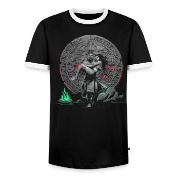 Aztec Warrior Indigenous Mexican Aztec Jaguar - Men's Ringer Shirt - black/white - Front - AI Model Female 172 light (172cm) & AI Model Male 178 light (178cm)