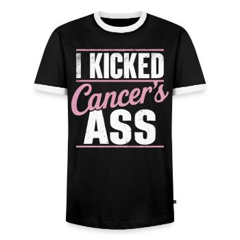 Ruban de sensibilisation au cancer du sein pour les survivantes du cancer - T-shirt contrasté Homme - noir/blanc - Devant - AI Model Female 172 light (172cm) & AI Model Male 178 light (178cm)