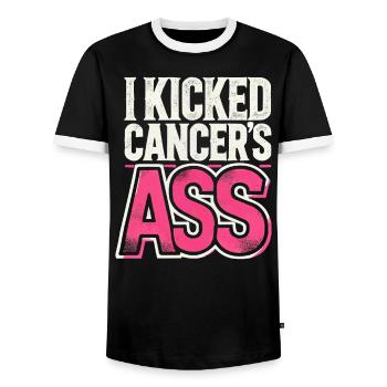 Ruban de sensibilisation au cancer du sein pour les survivantes du cancer - T-shirt contrasté Homme - noir/blanc - Devant - AI Model Female 172 light (172cm) & AI Model Male 178 light (178cm)