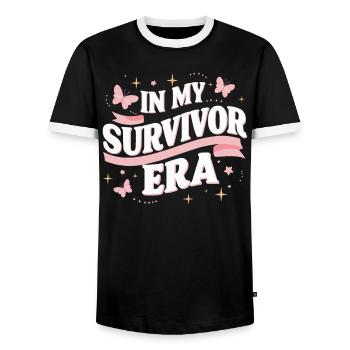 Ruban de sensibilisation au cancer du sein pour les survivantes du cancer - T-shirt contrasté Homme - noir/blanc - Devant - AI Model Female 172 light (172cm) & AI Model Male 178 light (178cm)