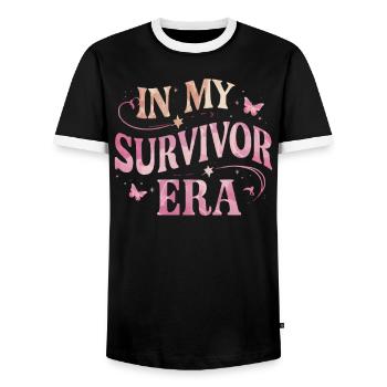 Ruban de sensibilisation au cancer du sein pour les survivantes du cancer - T-shirt contrasté Homme - noir/blanc - Devant - AI Model Female 172 light (172cm) & AI Model Male 178 light (178cm)