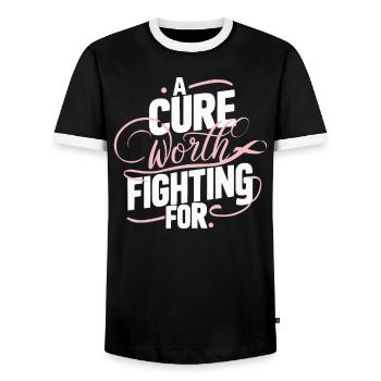 Sensibilisation au cancer du sein Soutien au cancer Ruban rose - T-shirt contrasté Homme - noir/blanc - Devant - AI Model Female 172 light (172cm) & AI Model Male 178 light (178cm)