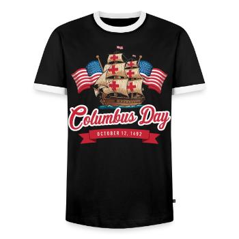 Columbus Day Christopher Columbus Italian American - Men's Ringer Shirt - black/white - Front - AI Model Female 172 light (172cm) & AI Model Male 178 light (178cm)