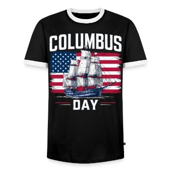 Columbus Day Christopher Columbus Italian American - Men's Ringer Shirt - black/white - Front - AI Model Female 172 light (172cm) & AI Model Male 178 light (178cm)