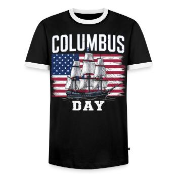 Columbus Day Christopher Columbus Italian American - Men's Ringer Shirt - black/white - Front - AI Model Female 172 light (172cm) & AI Model Male 178 light (178cm)