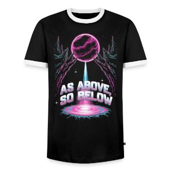 Cosmic Energy Life Energy Universal Force - Men's Ringer Shirt - black/white - Front - AI Model Female 172 light (172cm) & AI Model Male 178 light (178cm)
