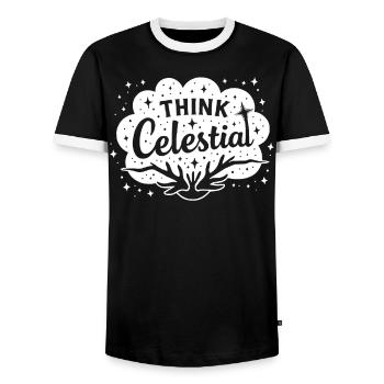 Cosmic Energy Life Energy Universal Force - Men's Ringer Shirt - black/white - Front - AI Model Female 172 light (172cm) & AI Model Male 178 light (178cm)
