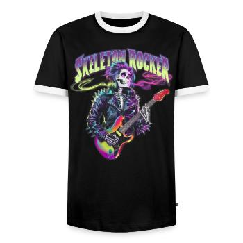 Skeleton Guitar Player Bones Guitarist Musician - Men's Ringer Shirt - black/white - Front - AI Model Female 172 light (172cm) & AI Model Male 178 light (178cm)