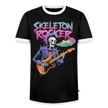 Skeleton Guitar Player Bones Guitarist Musician - Men's Ringer Shirt - black/white - Front - AI Model Female 172 light (172cm) & AI Model Male 178 light (178cm)