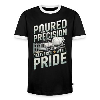 Concrete Mixer Truck Driver Truck Driving - Men's Ringer Shirt - black/white - Front - AI Model Female 172 light (172cm) & AI Model Male 178 light (178cm)