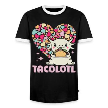 Axolotl Taco Herz Valentinstag Geschenk Kawaii - Männer Kontrast-T-Shirt - Schwarz/Weiß - Vorne - AI Model Female 172 light (172cm) & AI Model Male 178 light (178cm)