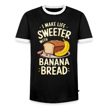 Banana Bread Eater Food Lover Breakfast Foodie - Men's Ringer Shirt - black/white - Front - AI Model Female 172 light (172cm) & AI Model Male 178 light (178cm)