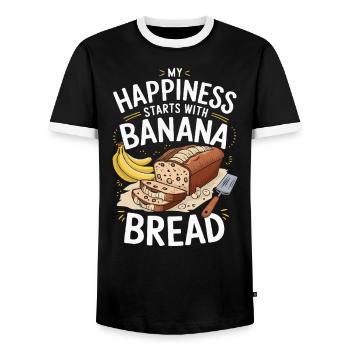 Banana Bread Eater Food Lover Breakfast Foodie - Men's Ringer Shirt - black/white - Front - AI Model Female 172 light (172cm) & AI Model Male 178 light (178cm)