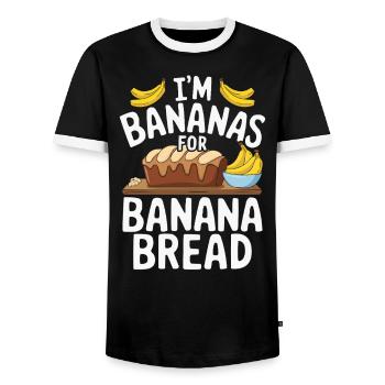 Banana Bread Eater Food Lover Breakfast Foodie - Men's Ringer Shirt - black/white - Front - AI Model Female 172 light (172cm) & AI Model Male 178 light (178cm)