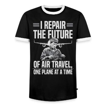 Aircraft Technician Avionics Maintenance Airport - Men's Ringer Shirt - black/white - Front - AI Model Female 172 light (172cm) & AI Model Male 178 light (178cm)