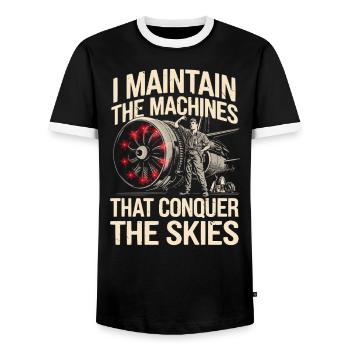 Aircraft Technician Avionics Maintenance Airport - Men's Ringer Shirt - black/white - Front - AI Model Female 172 light (172cm) & AI Model Male 178 light (178cm)