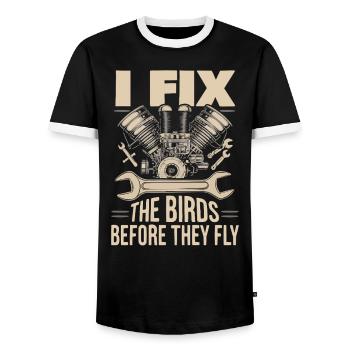 Aircraft Technician Avionics Maintenance Airport - Men's Ringer Shirt - black/white - Front - AI Model Female 172 light (172cm) & AI Model Male 178 light (178cm)