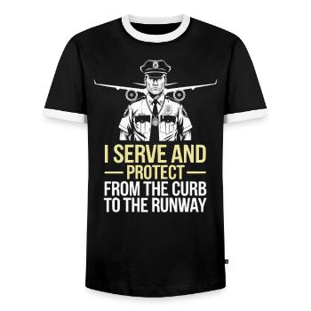 Airport Police Officer Aviation Careers Job - Men's Ringer Shirt - black/white - Front - AI Model Female 172 light (172cm) & AI Model Male 178 light (178cm)