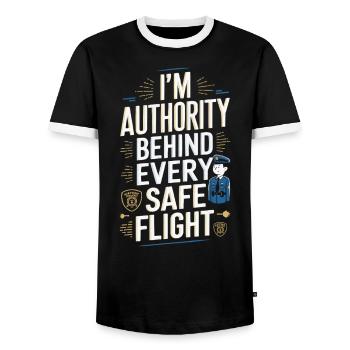 Flughafenpolizist Karriere in der Luftfahrt Job - Männer Kontrast-T-Shirt - Schwarz/Weiß - Vorne - AI Model Female 172 light (172cm) & AI Model Male 178 light (178cm)