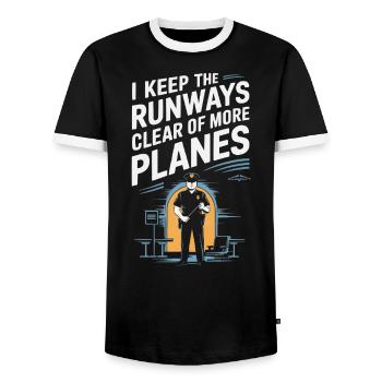 Agent de police aéroportuaire Aviation Carrières Emploi - T-shirt contrasté Homme - noir/blanc - Devant - AI Model Female 172 light (172cm) & AI Model Male 178 light (178cm)