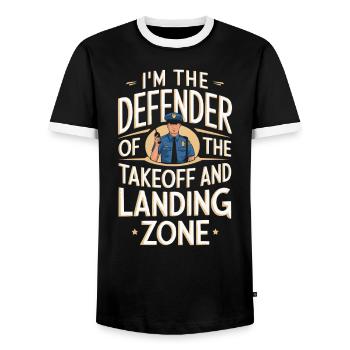 Airport Police Officer Aviation Careers Job - Men's Ringer Shirt - black/white - Front - AI Model Female 172 light (172cm) & AI Model Male 178 light (178cm)