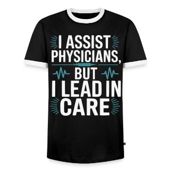 Physician Assistant Profession Medical Medicine - Men's Ringer Shirt - black/white - Front - AI Model Female 172 light (172cm) & AI Model Male 178 light (178cm)