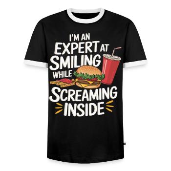 Drive Thru Operator Job Profession Fast Food - Men's Ringer Shirt - black/white - Front - AI Model Female 172 light (172cm) & AI Model Male 178 light (178cm)