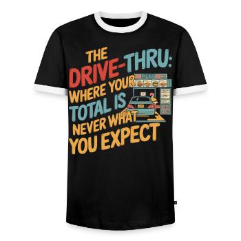 Drive Thru Operator Job Profession Fast Food - Men's Ringer Shirt - black/white - Front - AI Model Female 172 light (172cm) & AI Model Male 178 light (178cm)