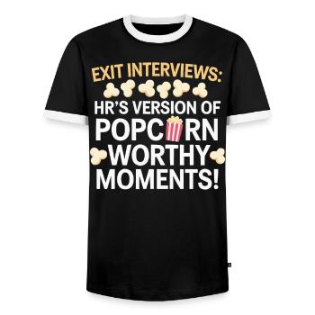 HR Manager Human Resource Employee Exit Interview - Men's Ringer Shirt - black/white - Front - AI Model Female 172 light (172cm) & AI Model Male 178 light (178cm)
