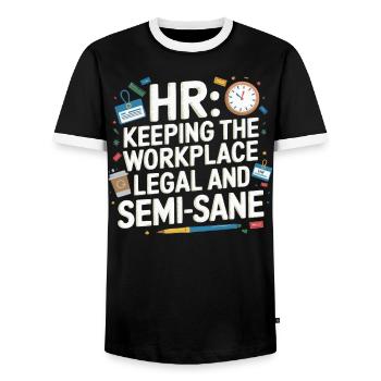 Gestionnaire des ressources humaines Ressources humaines Employé Milieu de travail Drame - T-shirt contrasté Homme - noir/blanc - Devant - AI Model Female 172 light (172cm) & AI Model Male 178 light (178cm)