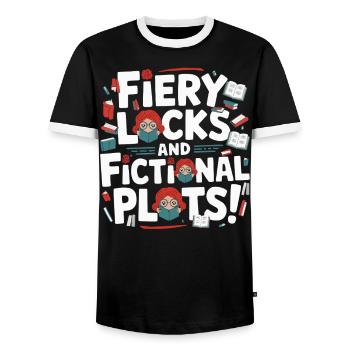 Redhead Bookworm Ginger Hair Reading Books - Men's Ringer Shirt - black/white - Front - AI Model Female 172 light (172cm) & AI Model Male 178 light (178cm)