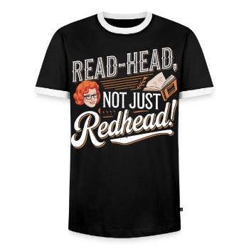 Redhead Bookworm Ginger Hair Reading Books - Men's Ringer Shirt - black/white - Front - AI Model Female 172 light (172cm) & AI Model Male 178 light (178cm)