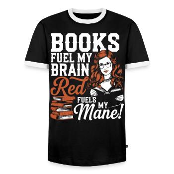 Redhead Bookworm Ginger Hair Reading Books - Men's Ringer Shirt - black/white - Front - AI Model Female 172 light (172cm) & AI Model Male 178 light (178cm)