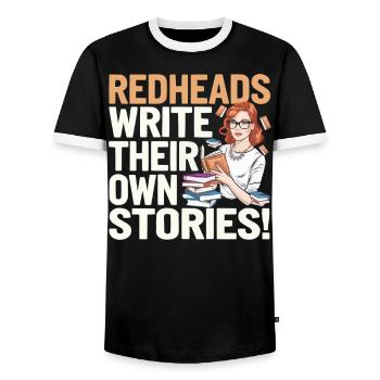 Redhead Bookworm Ginger Hair Reading Books - Men's Ringer Shirt - black/white - Front - AI Model Female 172 light (172cm) & AI Model Male 178 light (178cm)