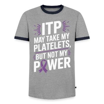 ITP Awareness Immune Thrombocytopenia Platelets - Men's Ringer Shirt - grey/navy  - Front - AI Model Female 172 light (172cm) & AI Model Male 178 light (178cm)