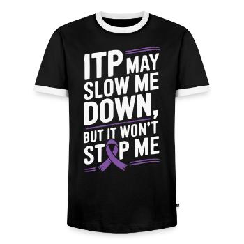 ITP Awareness Immune Thrombocytopenia Platelets - Men's Ringer Shirt - black/white - Front - AI Model Female 172 light (172cm) & AI Model Male 178 light (178cm)