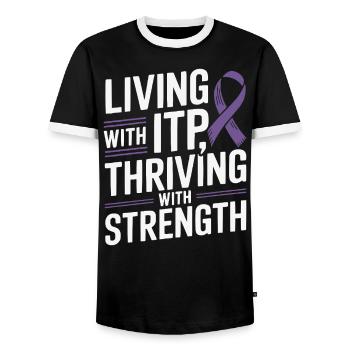 ITP Awareness Immune Thrombocytopenia Platelets - Men's Ringer Shirt - black/white - Front - AI Model Female 172 light (172cm) & AI Model Male 178 light (178cm)