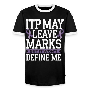 ITP Awareness Immune Thrombocytopenia Platelets - Men's Ringer Shirt - black/white - Front - AI Model Female 172 light (172cm) & AI Model Male 178 light (178cm)