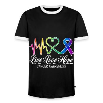 Live Love Hope Cancer Awareness Colorful Symbols - Men's Ringer Shirt - black/white - Front - AI Model Female 172 light (172cm) & AI Model Male 178 light (178cm)