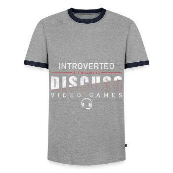Zocker PC Masterrace Streaming - Men's Ringer Shirt - grey/navy  - Front - AI Model Female 172 light (172cm) & AI Model Male 178 light (178cm)